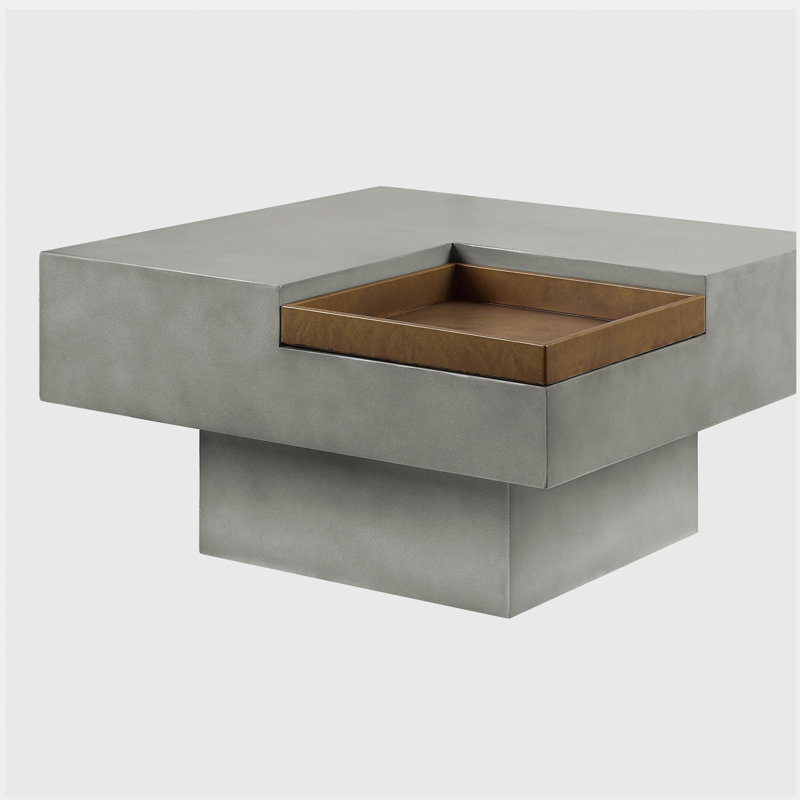 Table basse grise patinée avec plateau carré et base piédestal