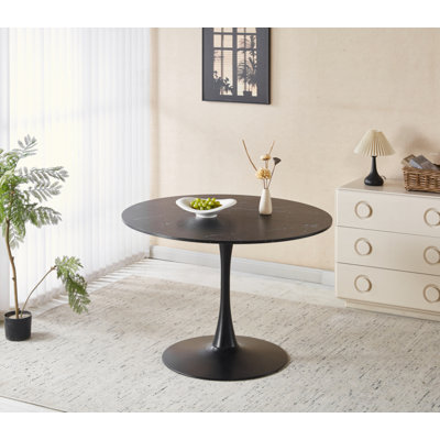Table Tulip Top, table de salle à manger Mid-Century pour 4 à 6 personnes - plateau rond en panneau de fibres à densité moyenne (le plateau de table est composé de deux panneaux), table de salle à manger à piédestal, table de bout et table basse de loisir