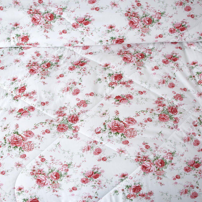 Microfiber Floral Print Comforter Set, Queen Comforter + 2 Pillowcases