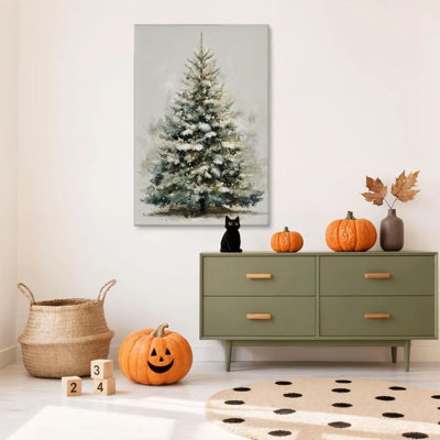 1 pièce encadrée Abingdon, arbre de Noël, paysage enneigé avec lumières, aquarelle de style réaliste, affiche murale rétro, décoration murale, œuvre d'art moderne, cadeau parfait pour la chambre à coucher et le salon,