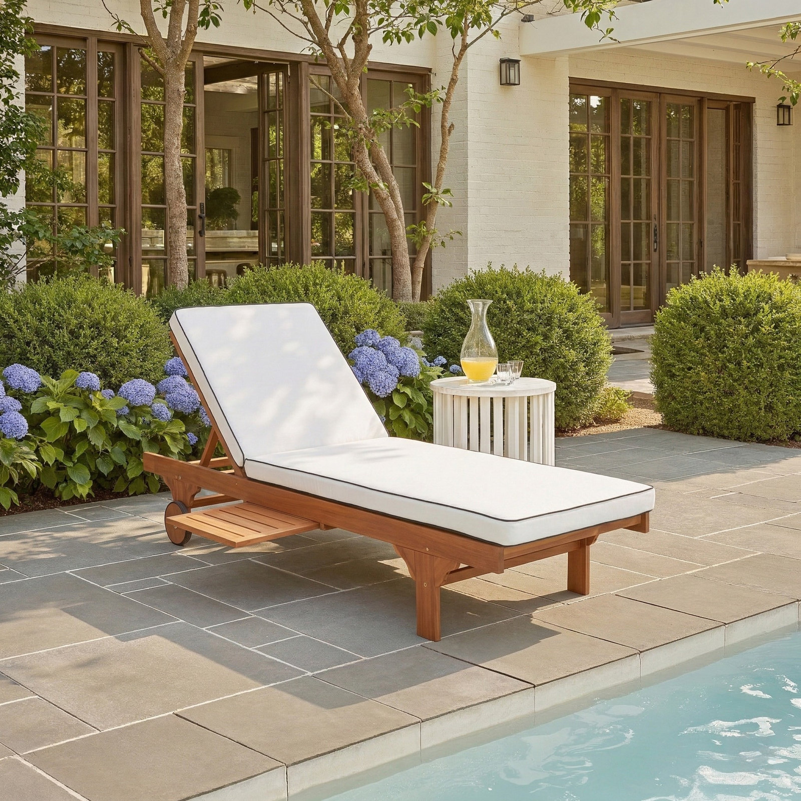Jivera 25" Acacia Patio Chaise Lounge, White