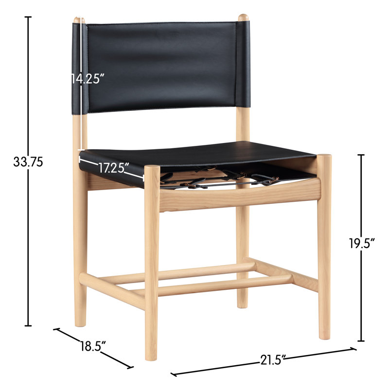 Chaise rembourrée en cuir Rawlins, Cuir végétalien noir, Naturel