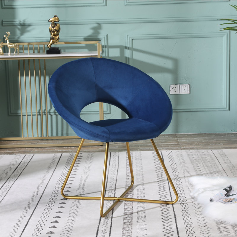 Fauteuil d'appoint moderne 28,35 po Vanezza, Velours bleu, Doré