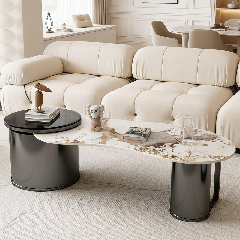 Table basse Modern Slate Home, H 17,71 po x L 62,99 po x l 31,49 po, Blanc/Noir/Taupe