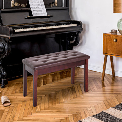 Fauteuil de piano en similicuir, brun, avec structure en bois pour banc de duo brun et construction 2