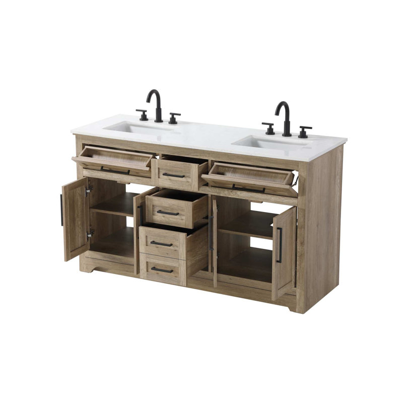 Meuble-lavabo double 60 po en chêne naturel, 60", Chêne naturel