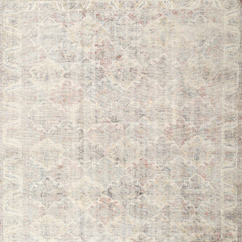 Tapis géométrique en laine beige clair, Rond 7 pi