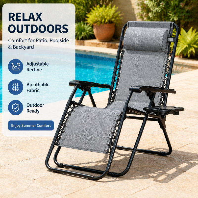 Fauteuils inclinables portatifs pour l'extérieur pour terrasse 2PC, Grey