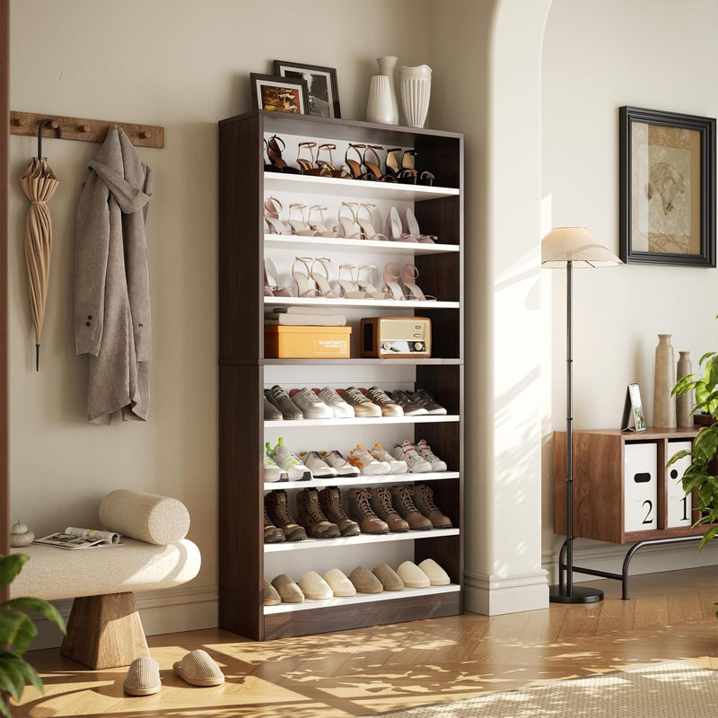 40 Pair Shoe Cabinet, Dark Walnut/White