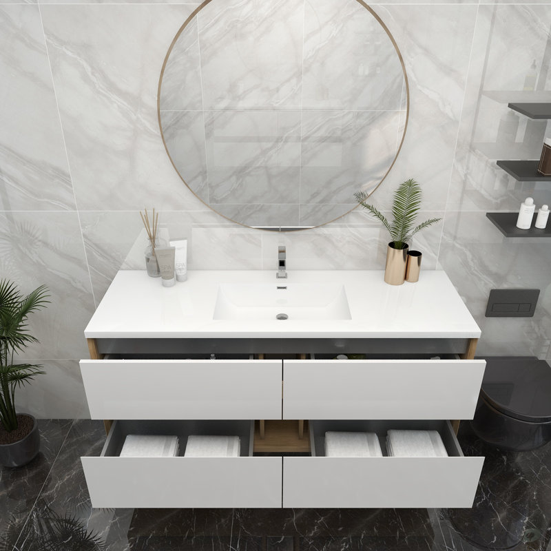 60'' Single Bathroom Vanity with Acrylic Top, Glossy White