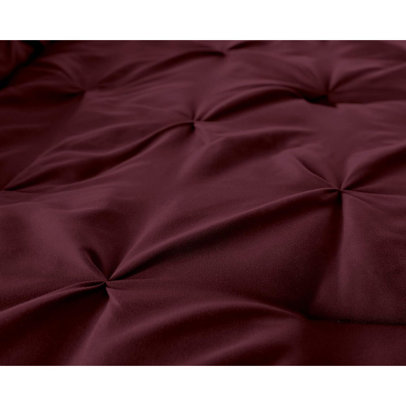 Ensemble d'édredon en microfibre 7 pièces Sydney Pintuck, Très grand californien, Bourgogne