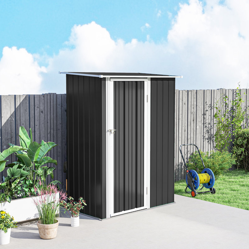 Outsunny 5ft x 3ft Lean to Garden Shed Metal Outdoor Storage Shed, Black/Grey