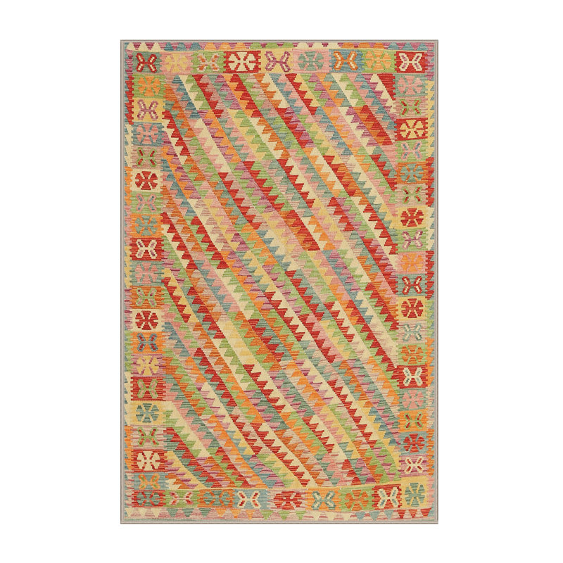 Tapis de zone rouge/orange/vert contemporaine, Rectangle 3 pi x 5 pi