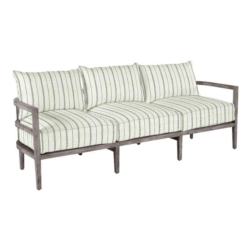 Santa Barbara 87" Wide Outdoor Teak Patio Sofa with Cushions, Welt, Canvas Sand, Natural Teak