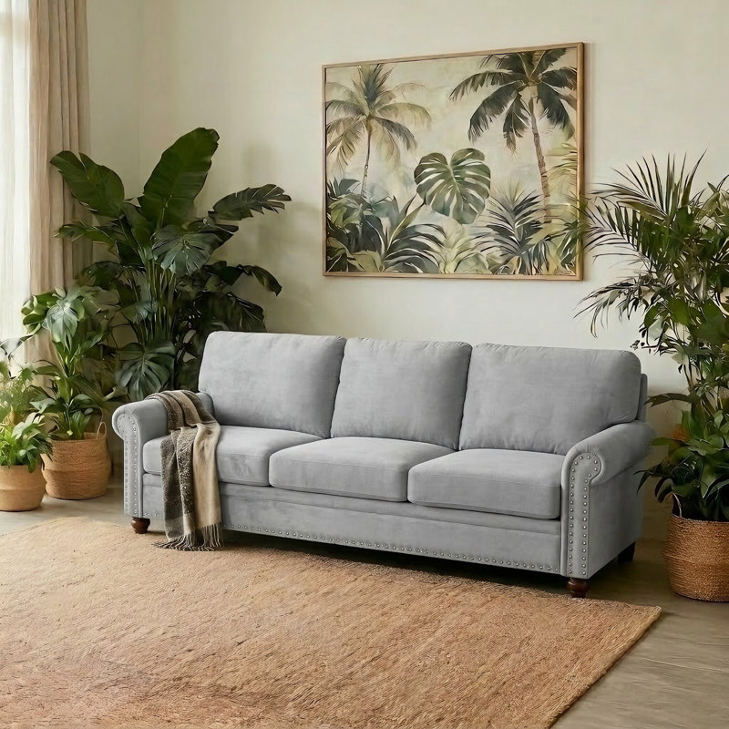 Canapé à accoudoirs arrondis 82,69 po Annwyl, 100 % polyester gris