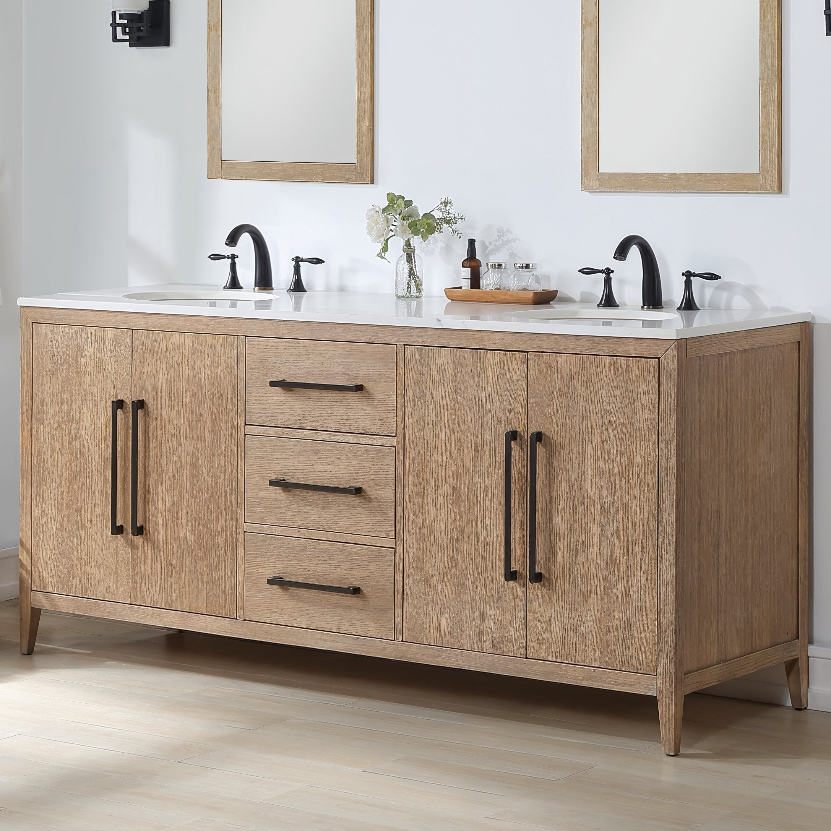 Highbury Furnishings Alsup 66'' Double Bathroom Vanity with Quartz Top ...