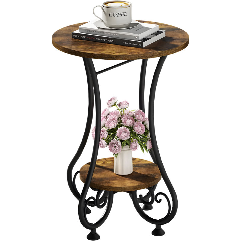 Round End Table For Small Spaces, Rustic Industrial Side Table With Open Shelf, Sturdy MDF And Metal Frame, Versatile Coffee Table For Living Room, Bedroom, Office, Balcony