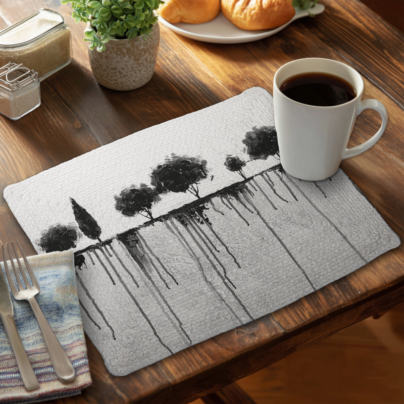Braided Polyester Placemats Set of 4 - Ink Bleeding Trees Decor