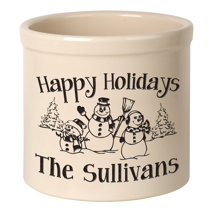 Personalized Snowman Family Ceramic Pot Planter, Black, Yes