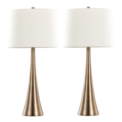 Diana 29" Contemporary Metal Table Lamp In Matte Golden Bronze With White Linen Shade From Grandview Gallery - Set Of 2