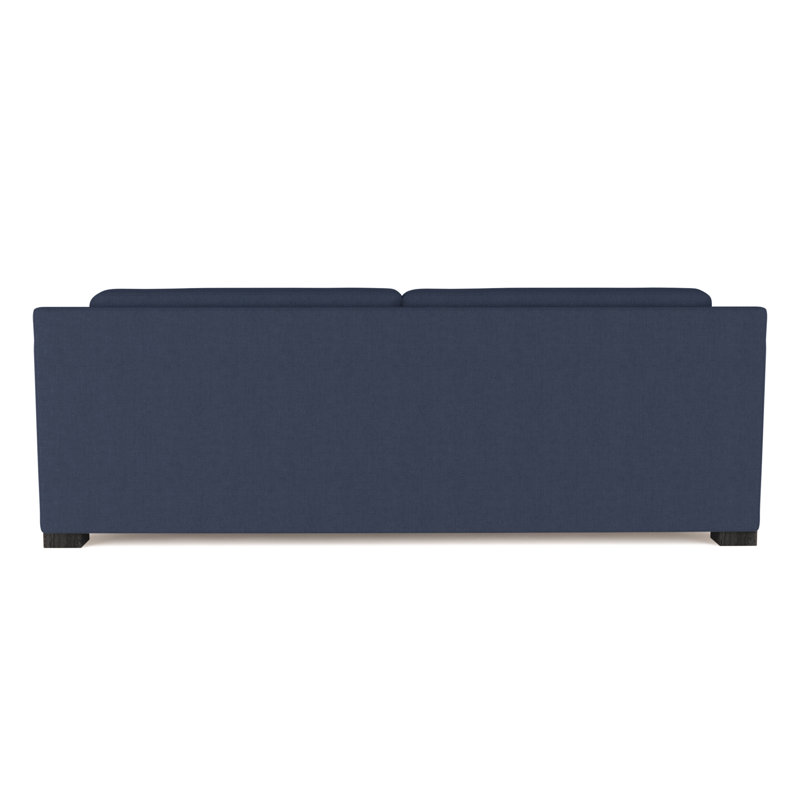Mercer Track-Arm Loveseat, Ebony, Box Weave Linen Blue Print, 33.5" H x 72" W x 39" D