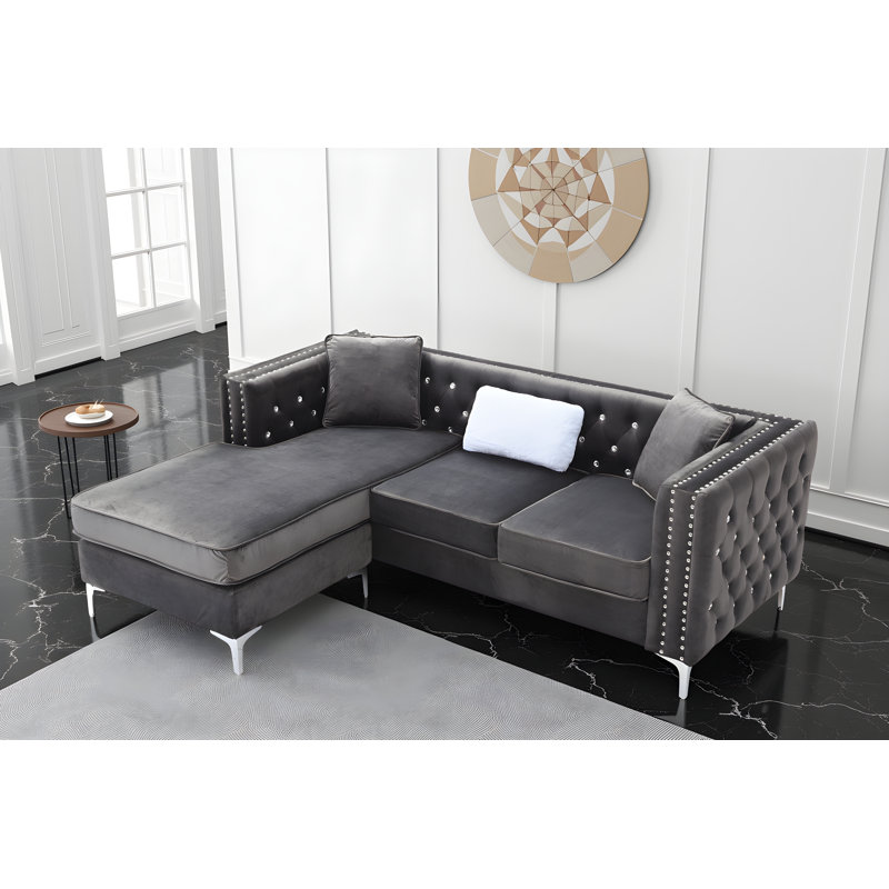Lyon Velvet Sofa Chaise, Gray