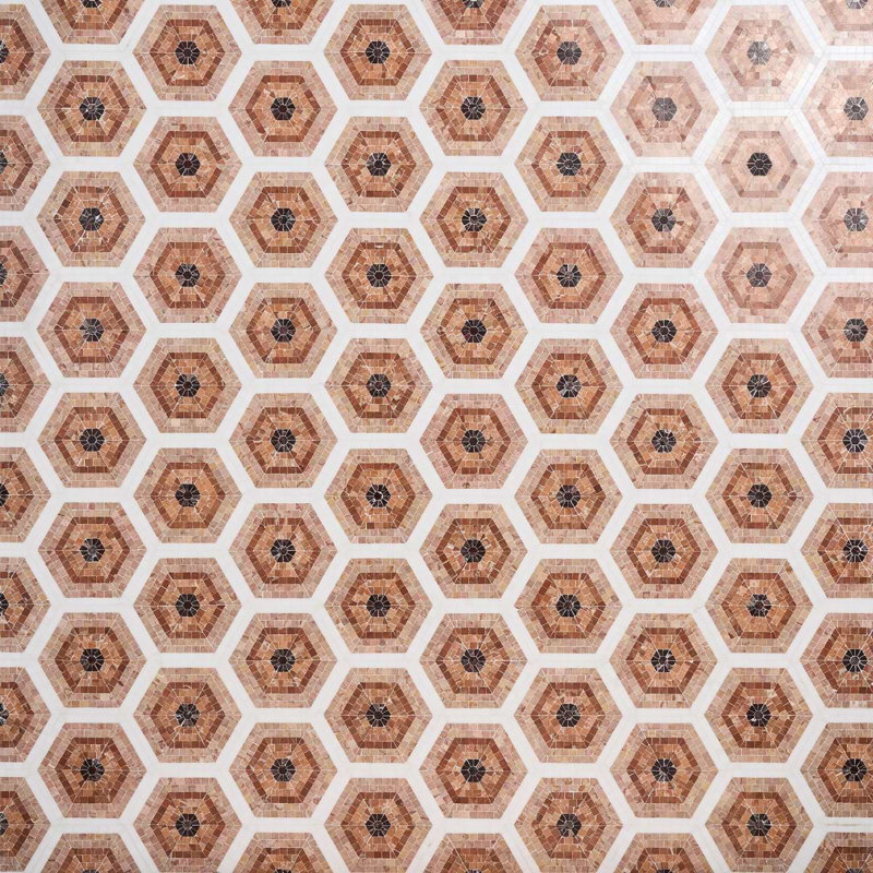 Ako 6" Hexagon Marble Micro Mosaic Tile, Terracotta Rosa