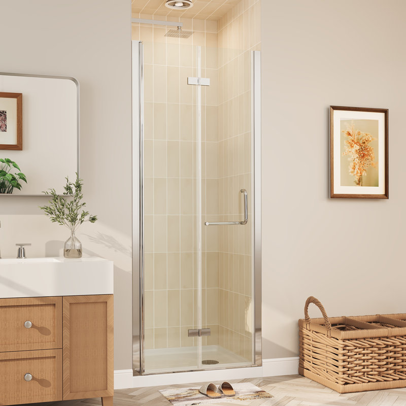 Portes de douche pliantes sans cadre en chrome avec verre transparent, Chrome chrome