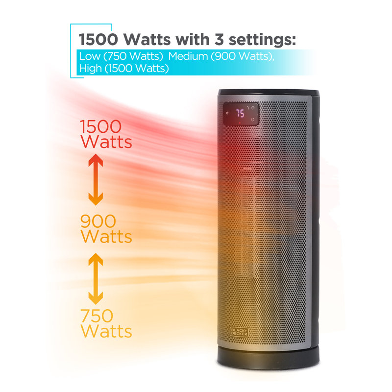 Black Ceramic Electric Tower Heater with Thermostat and Remote