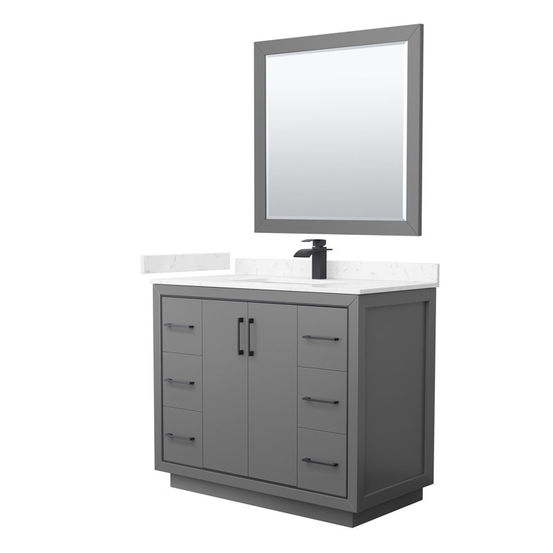 Icon 42" Single Bathroom Vanity Set with Mirror, Dark Grey, Matte Black, Carrara