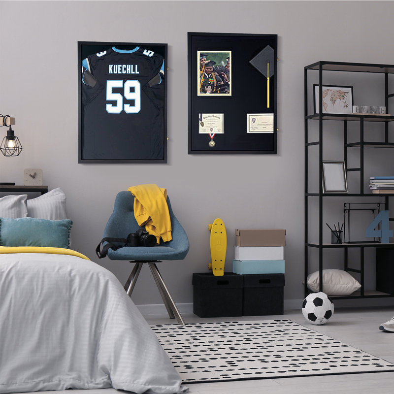 Wooden Jersey Display Case Lockable Shadow Box With 98% Uv Protection Acrylic For Baseball Basketball Football Soccer Hockey Shirt And Uniform