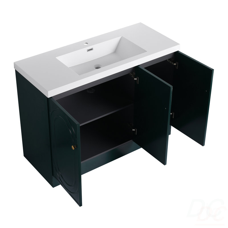 Lavabo de salle de bain autoportant et 2 portes d'armoire à fermeture en douceur , Vert foncé, 47"