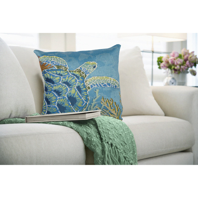 Marina Seaturtle Garden Indoor/Outdoor Blue Square Throw Cushion Cover
