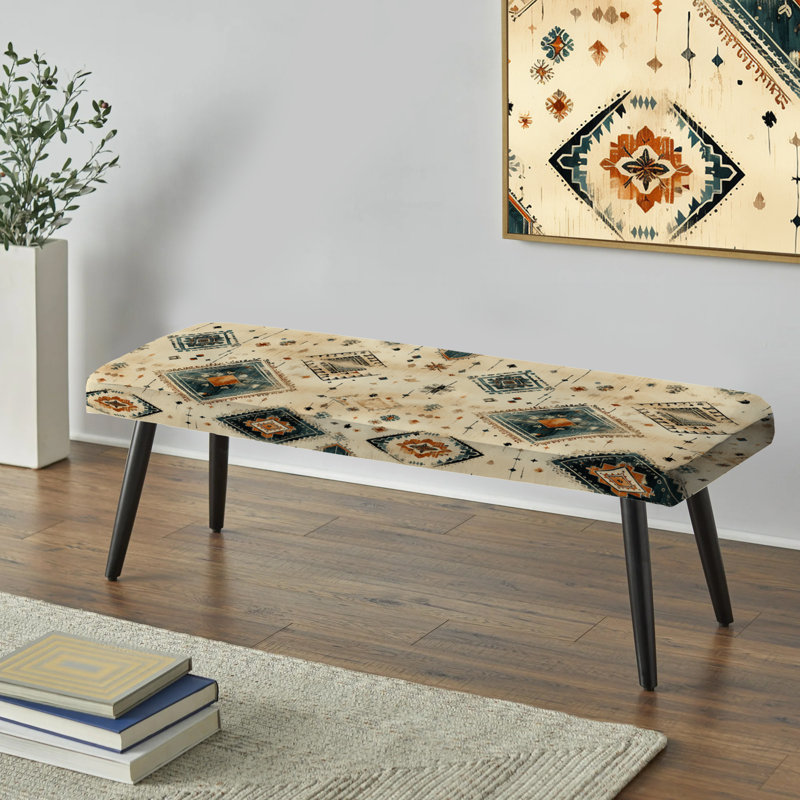 Banc rembourré géométrique noir, Motif bohème beige rétro Nomad Ii