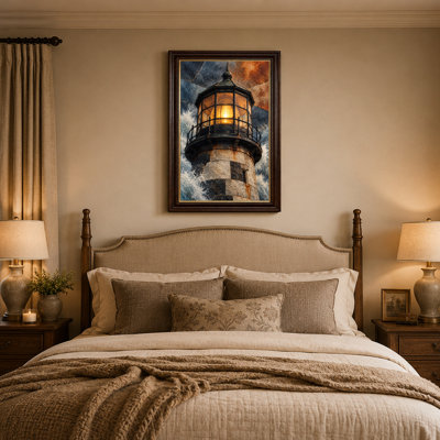 Lighthouse Lantern Room With Warm Light And Ocean Waves Canvas Wall Art