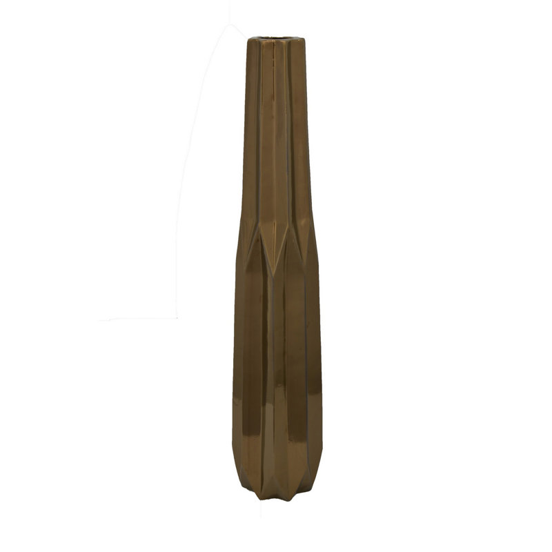 Tasha 32 Inch Vase with Geometric Design, Slim Profile Shiny Ceramic, Deep Bronze