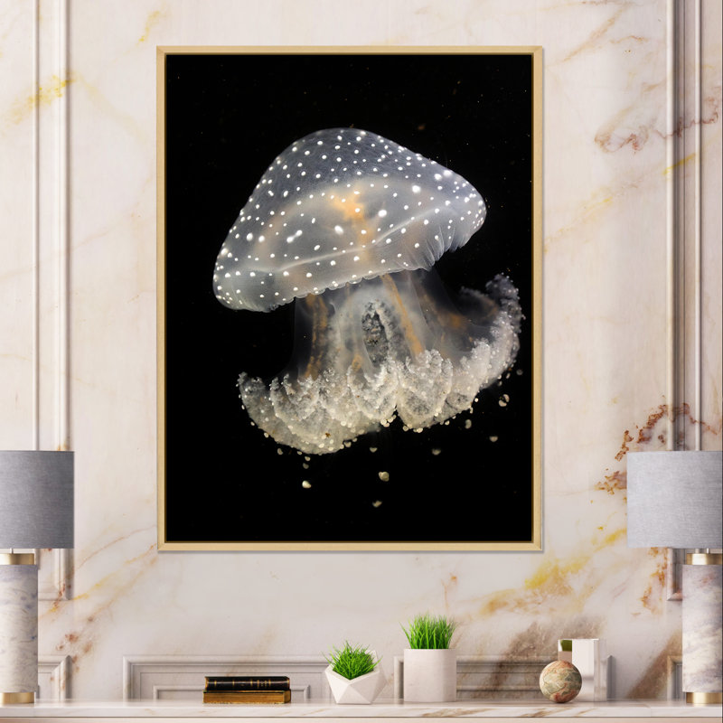 Méduse sur fond noir - peinture sur toile, H 20 po x l 12 po, Toile avec cadre en érable