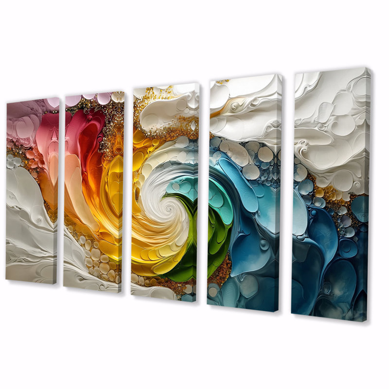 «Vortex rose de la vie accentué de bleu II», ensemble d'art sur toile à spirales abstraites, H 28 po x l 60 po