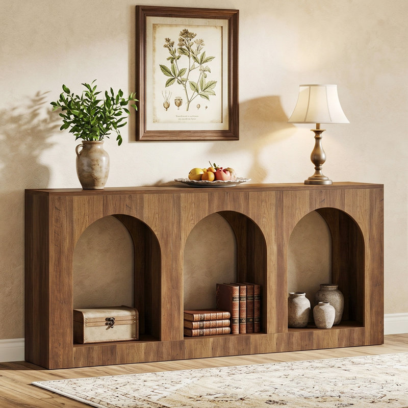 Console de 70,9 po, table d'entrée en bois avec 3 tablettes de rangement arquées pour le vestibule, le couloir et le salon