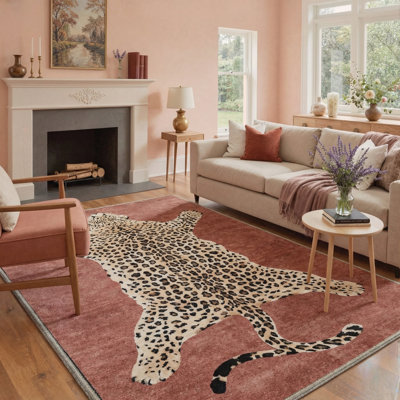 Tapis rouge / brun / beige lavable à la machine Alinda Lynx