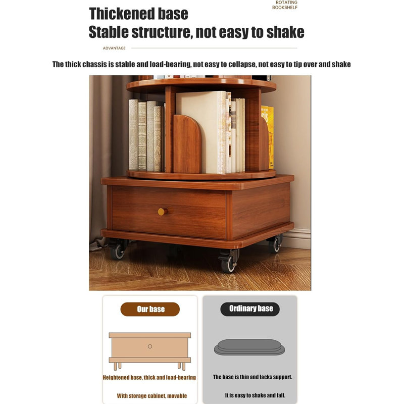 Vintage 6-Tier Rotating Bookshelf, Spinning Bookshelf Tower For Kids Adults