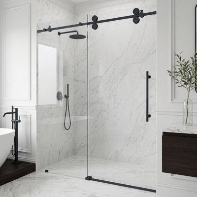 Elan 68-72" W x 74" H Sliding Frameless Shower Door with 3/8" Clear Glass