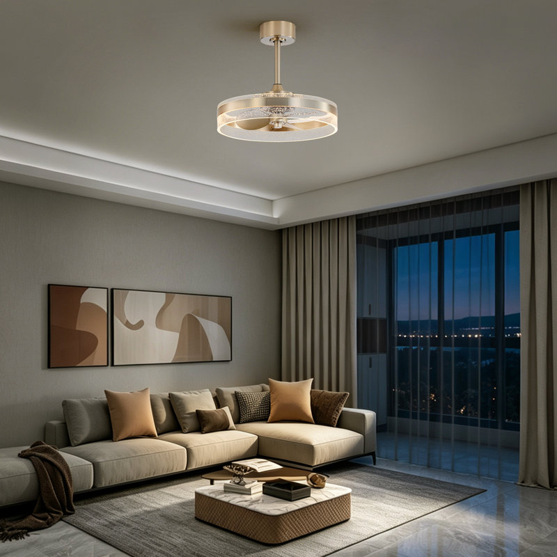 20'' Modern Nickel Drum Ceiling Fan With Light Kit And Remote Control