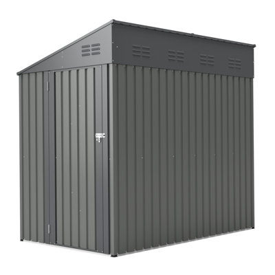 Remise adossée 4 pi x 7 pi en gris olive, rangement en acier robuste pour les outils de jardin et les vélos, maximisez votre cour et votre patio avec une protection toutes saisons
