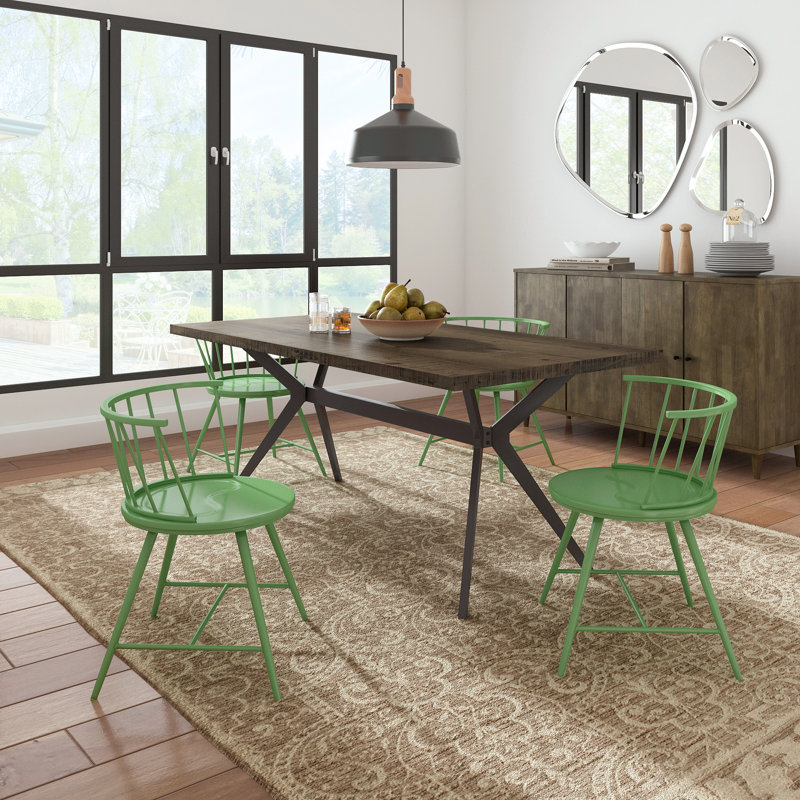 Ensemble de table et 4 chaises Breaux, Bois flottant gris, Vert pré