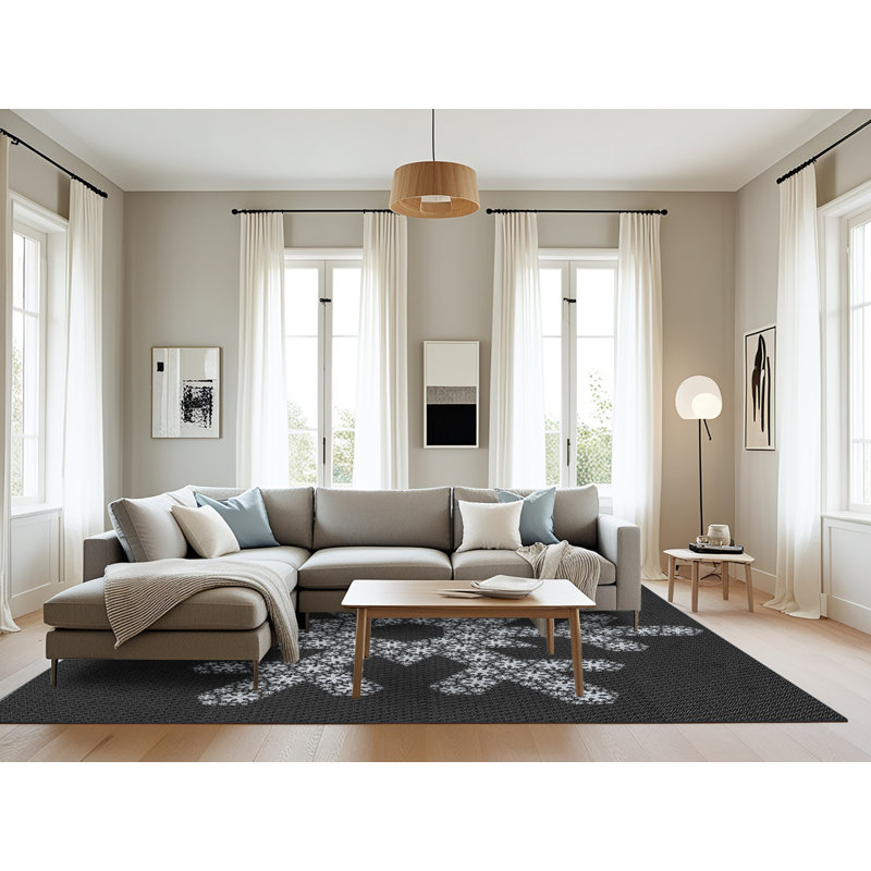 Tapis noir/gris à motifs, Rectangle 8 pi x 10 pi