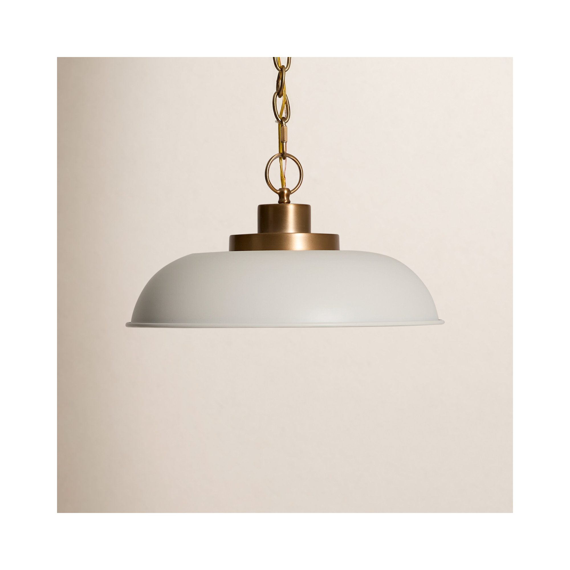 Eddy Single Light Metal Dimmable Pendant, Matte White/Burnished Brass, 8" H x 15" W x 15" D