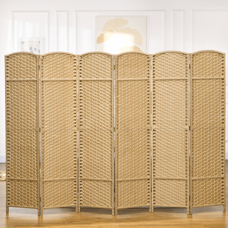 6 panneaux d'intimité à sangles pliantes 6 panneaux, 5,6 pi de hauteur. Bois naturel, tissé à la main pour la chambre à coucher et le bureau à domicile.