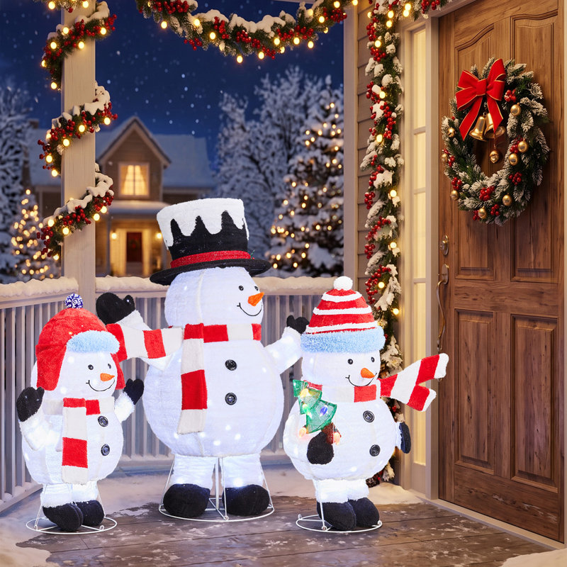 Ensemble de 3 pièces de famille de bonhommes de neige dodus blancs de 3 pi avec 310 lumières blanches