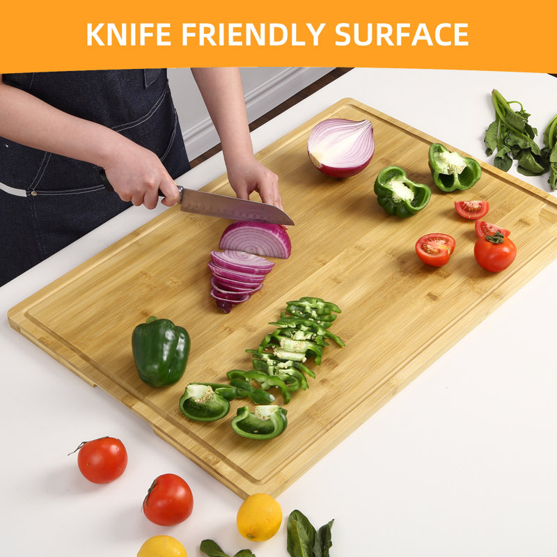 Planche à découper en bois pour la cuisine, très grande planche à découper en bambou, planche à découper réversible avec rainure et poignées, planche à découper pour la viande, les légumes, les fruits